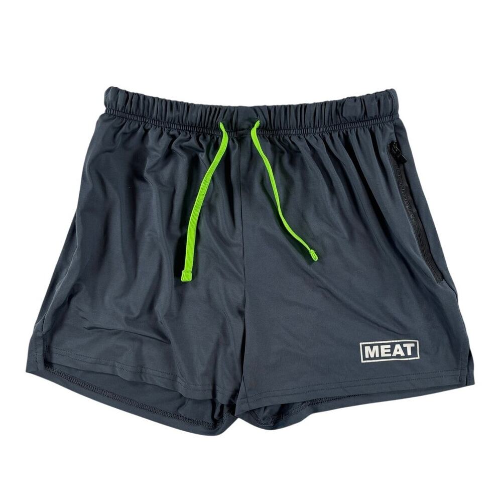 MEAT Sportswear Mens Squatting Gym Shorts - Grey Neon Green - Medium